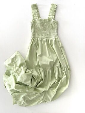 Abercrombie & Fitch Smocked Bodice Easy Maxi Dress Tiered Boho Light Green NWT S